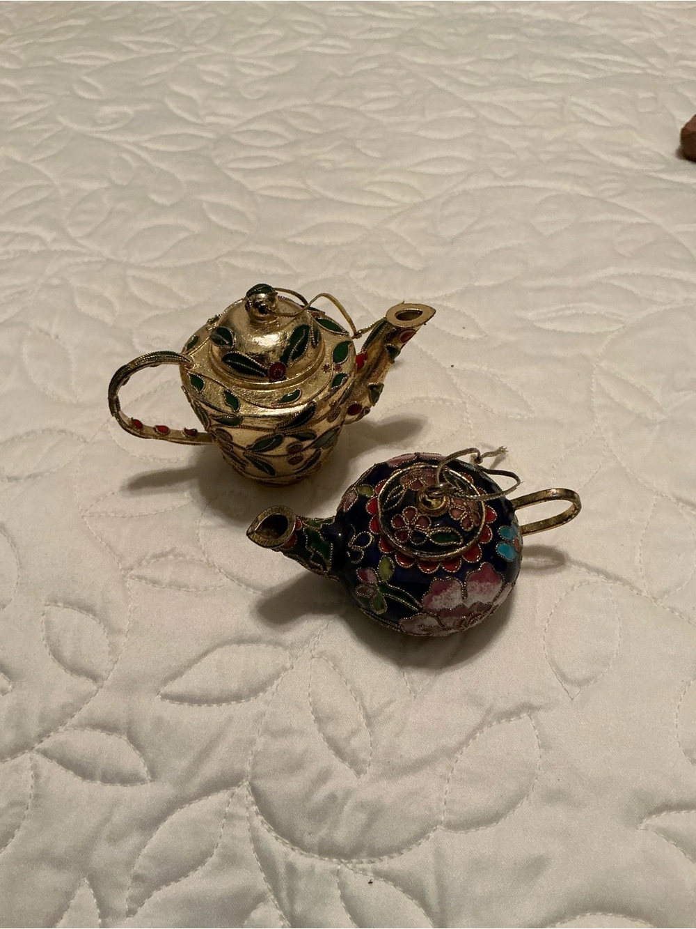Miniature Cloisonné Teapot Ornaments - Gold and Multicolor
